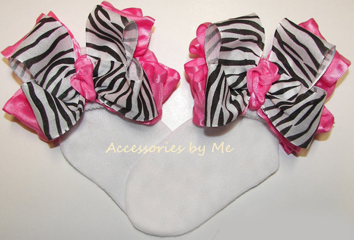 Zebra Hot Pink Ruffle Bow Socks